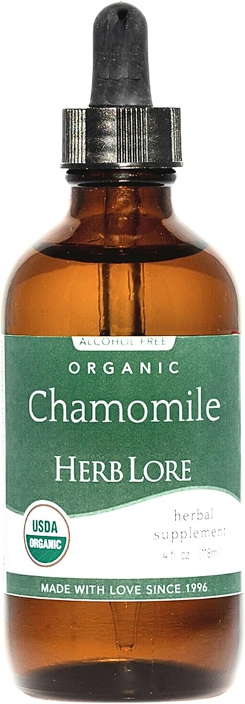 Herb Lore Organic Heřmánek Tincture - Tekuté heřmánkové kapky pro děti a dospělé - Melatonin- Volný spánkový doplněk (4 fl oz)