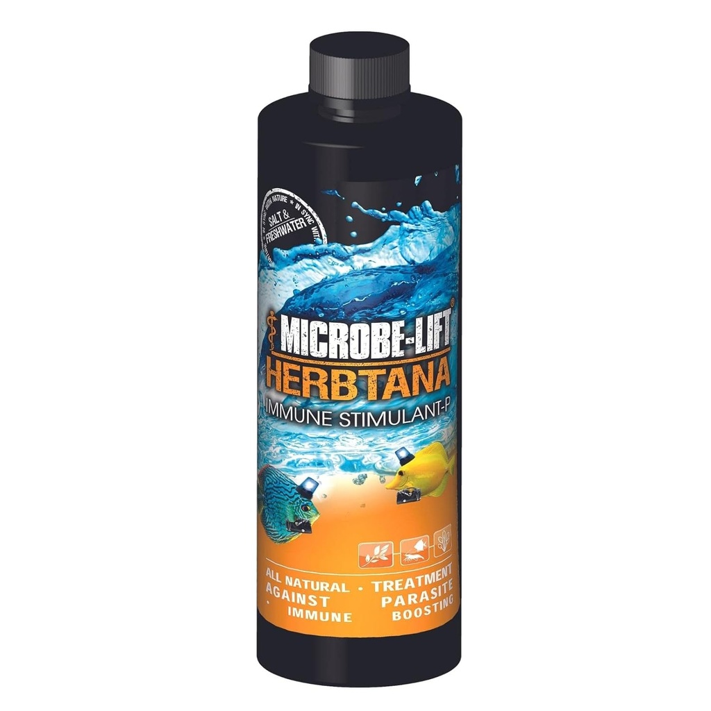 MICROBE-LIFT Herbtana imunitní booster a přírodní parasite remover pro sladkovodní a slané akvária a rybí nádrže, 16 Ounces