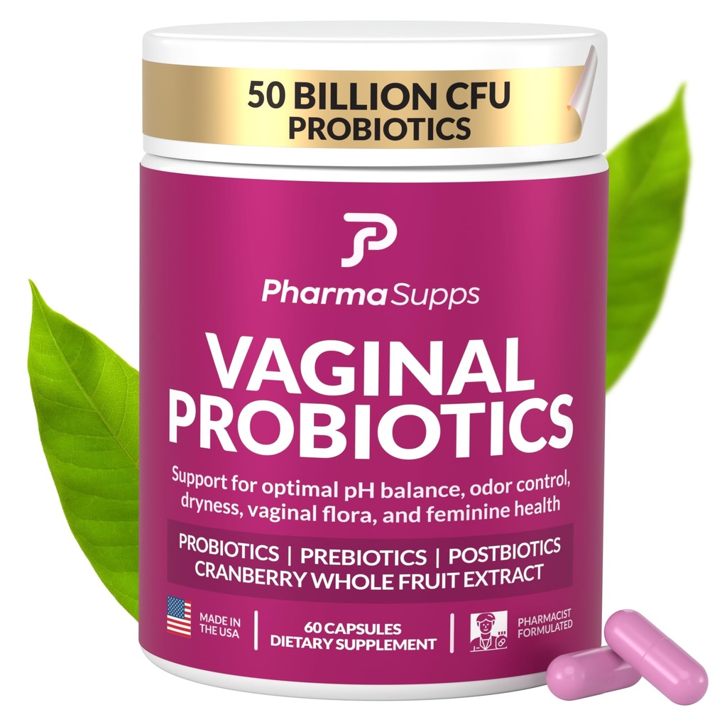 Probiotika pro vaginální zdraví 124; 50 miliard CFU s probiotika, prebiotika, Postbiotika a brusinky pro pH Balance, Podpora UTI, Kvasinka, Gut zdraví, zápach, suchost a feminin Comfort