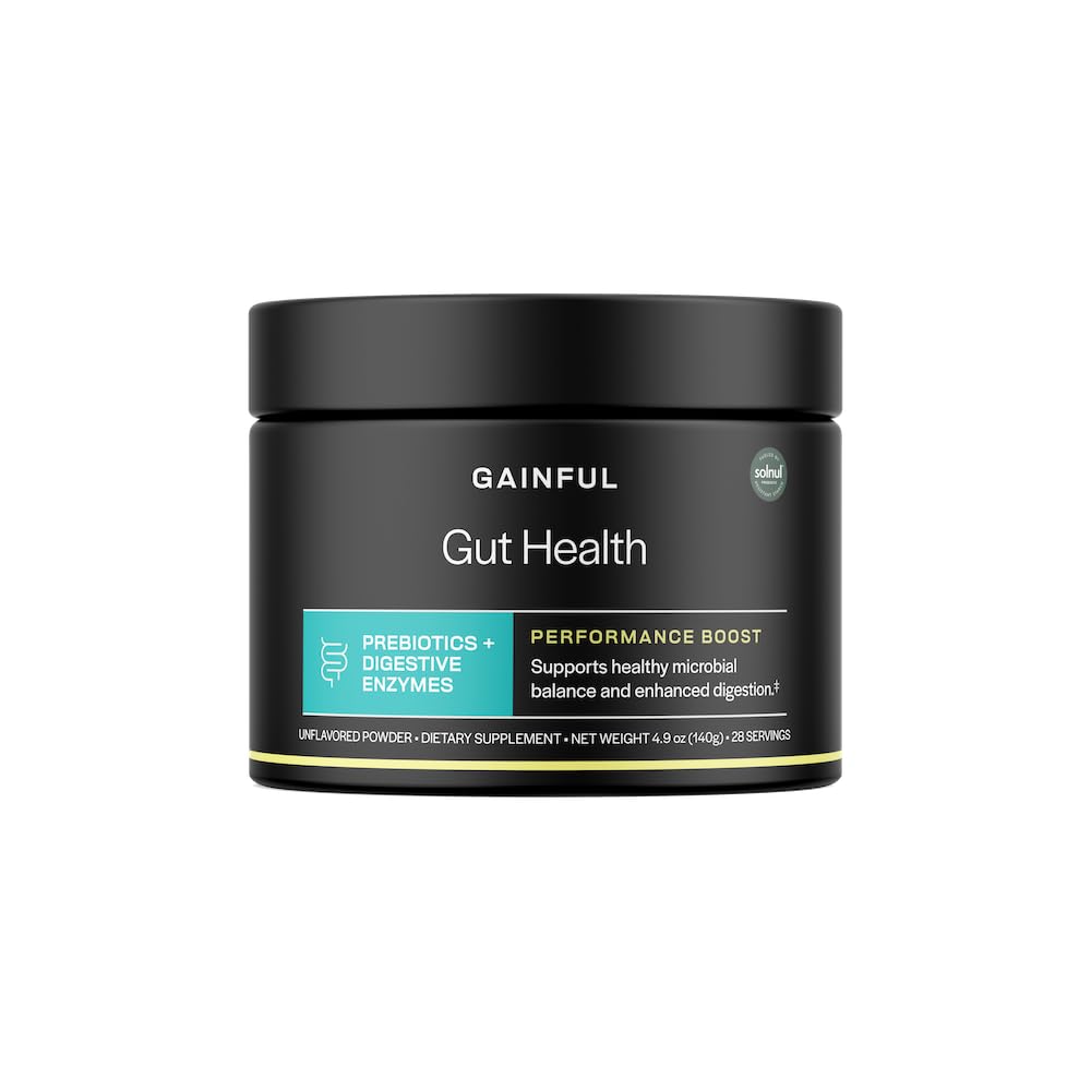 Gainful Gut Health Performance Boost Powder Drink Mix s prebiotika a trávicí Enzymy Blend, Podporuje rovnováhu, Denní stravitelné zdraví & Gut Zdraví dodatek, Neochucené, 28 Služebních