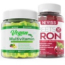 Veganské železné gumy s veganským multivitaminem pro ženy se železem, vitamin B12, A, D3, K2, Řasy Omega 3, hořčík, zinek