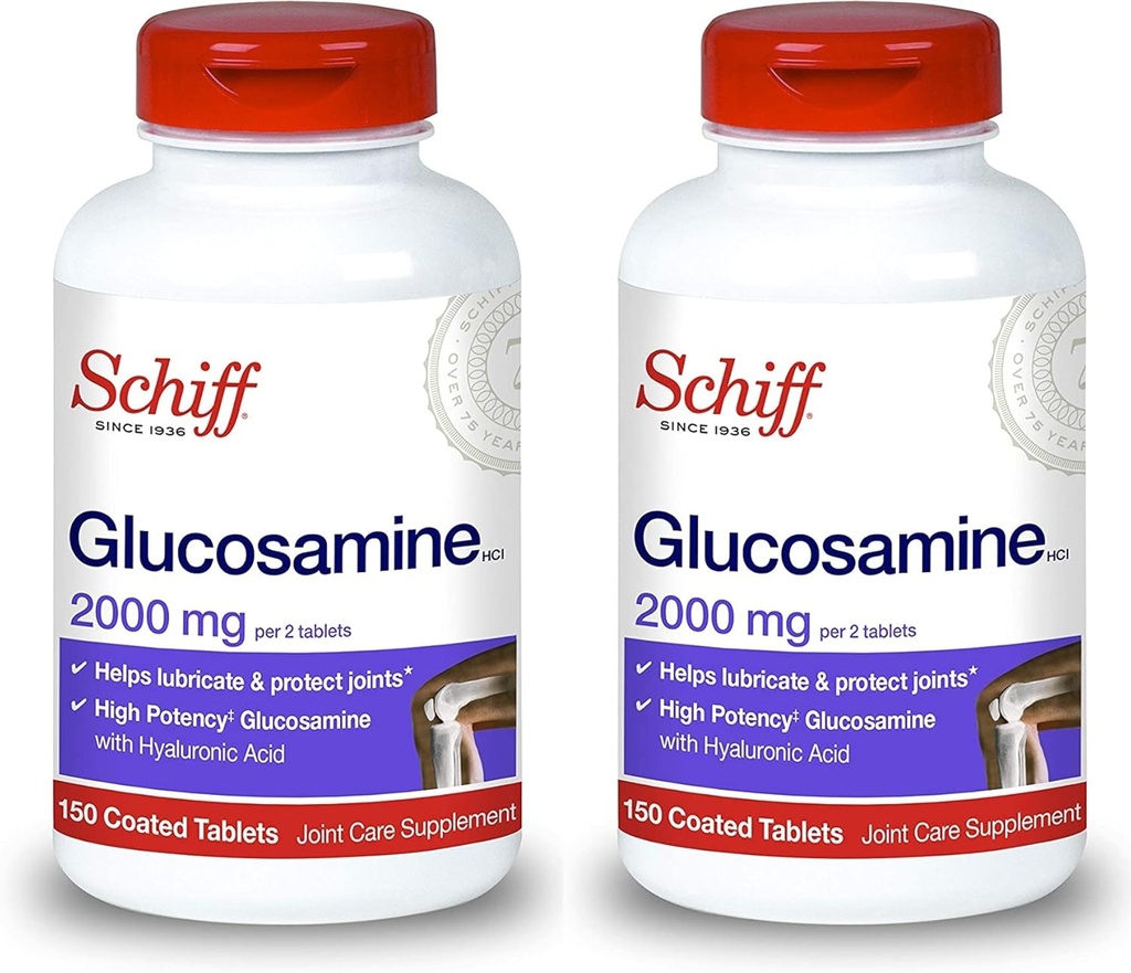 Schiff Glucosamine s kyselinou hyaluronovou, 2000mg Glucosamine, doplněk společné péče pomáhá Lubrikovat a chránit spojky *, 150 Počet (balení po 2)
