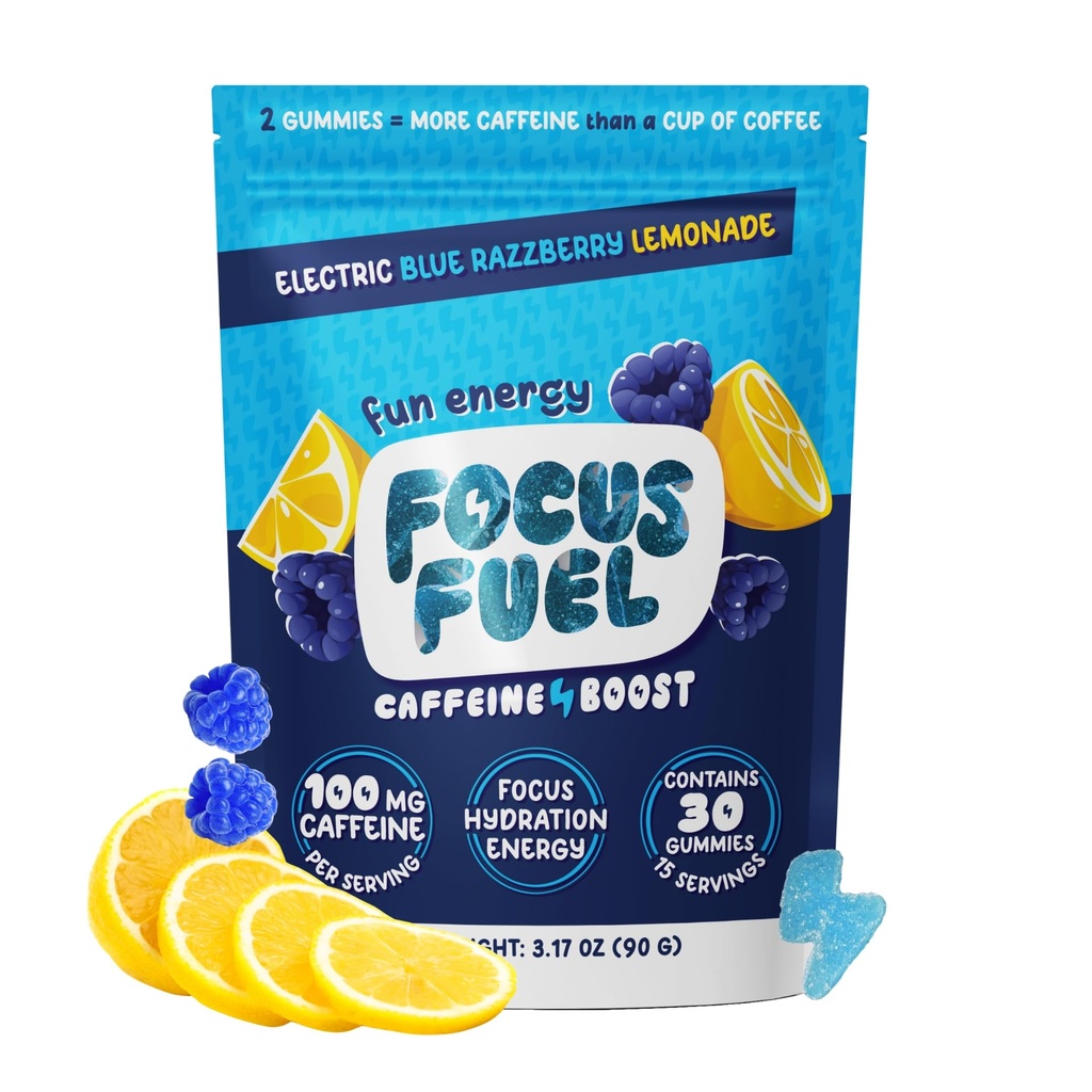 FocusFuel Energy Chews - Blue Razzberry Lemonade (15 Servings) - 100mg Caffeine + Alpha GPC + L-Theanine + B12, Magnesium - Velká chuť - No Crash nebo Jitters
