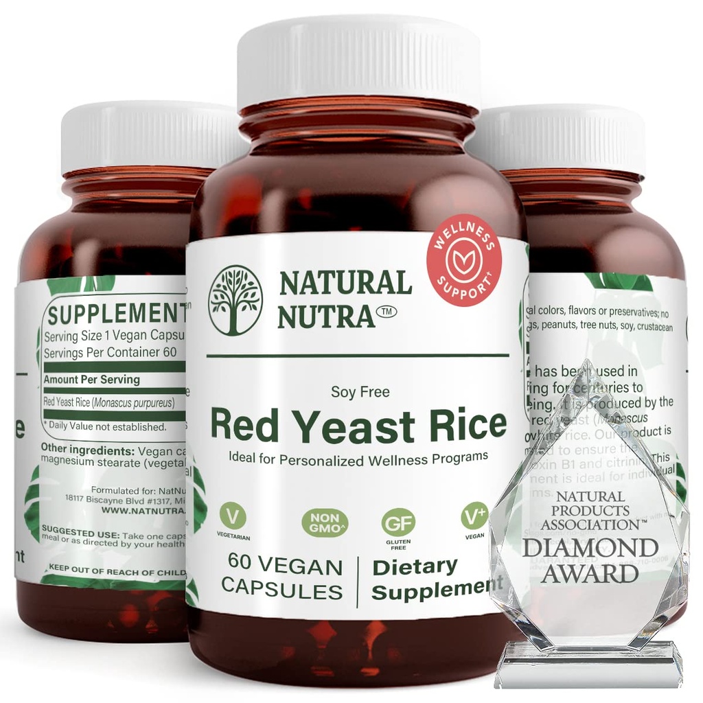 Natural Nutra Red Yeast Rice Extract, Kardiovaskulární podpora, Pomáhá zvýšit imunitu, pomáhá udržet tělesný tuk & fluid flow, Zlepšit potravu, gluten zdarma doplňky, 600 mg, 60 Kapsle (2 balení)