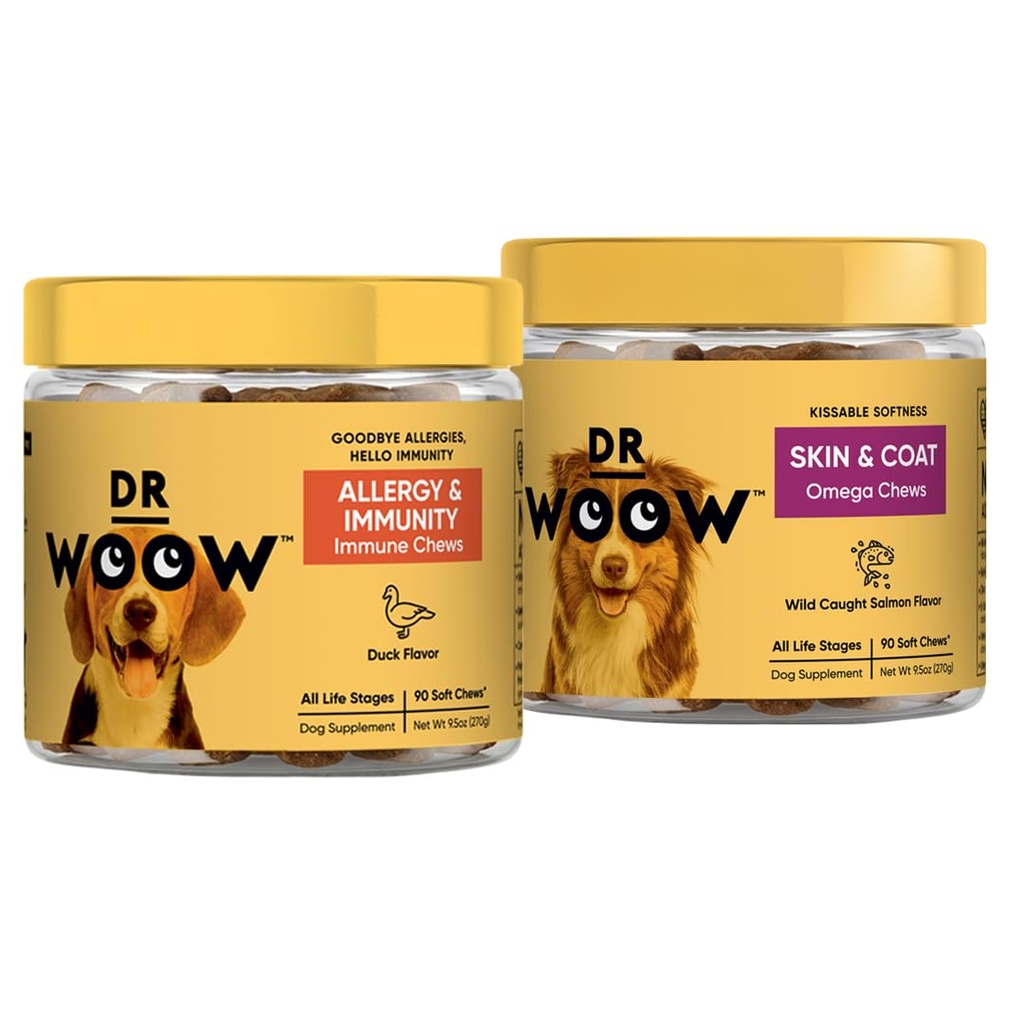 Pre, Pro, PostBiotic + Losos SkinHealth Soft Chew Supplement Bundle - Dog Vitamíny, Zinek, Biotin, Probiotika, Omega 3 Fish Oil, a Wild Aljašský losos Oil, Cure Itchy kůže