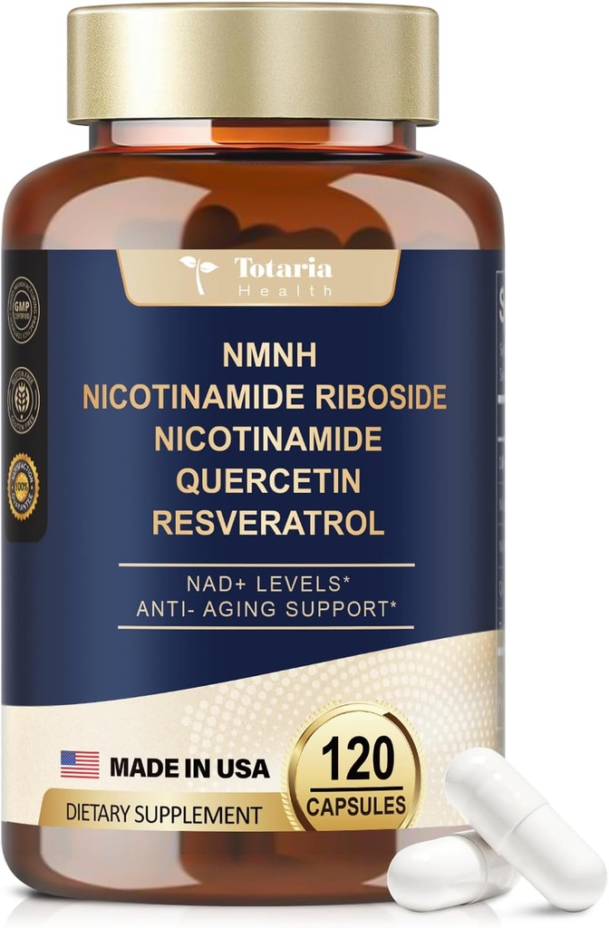 NMNH (Dihydronicotinamid Mononukleotid), Premium NMN Alternativní dodatek s Flash- Free Niacinamid (Vitamin B3), Quercetin, a Trans- Resveratrol, 120 Kapsle