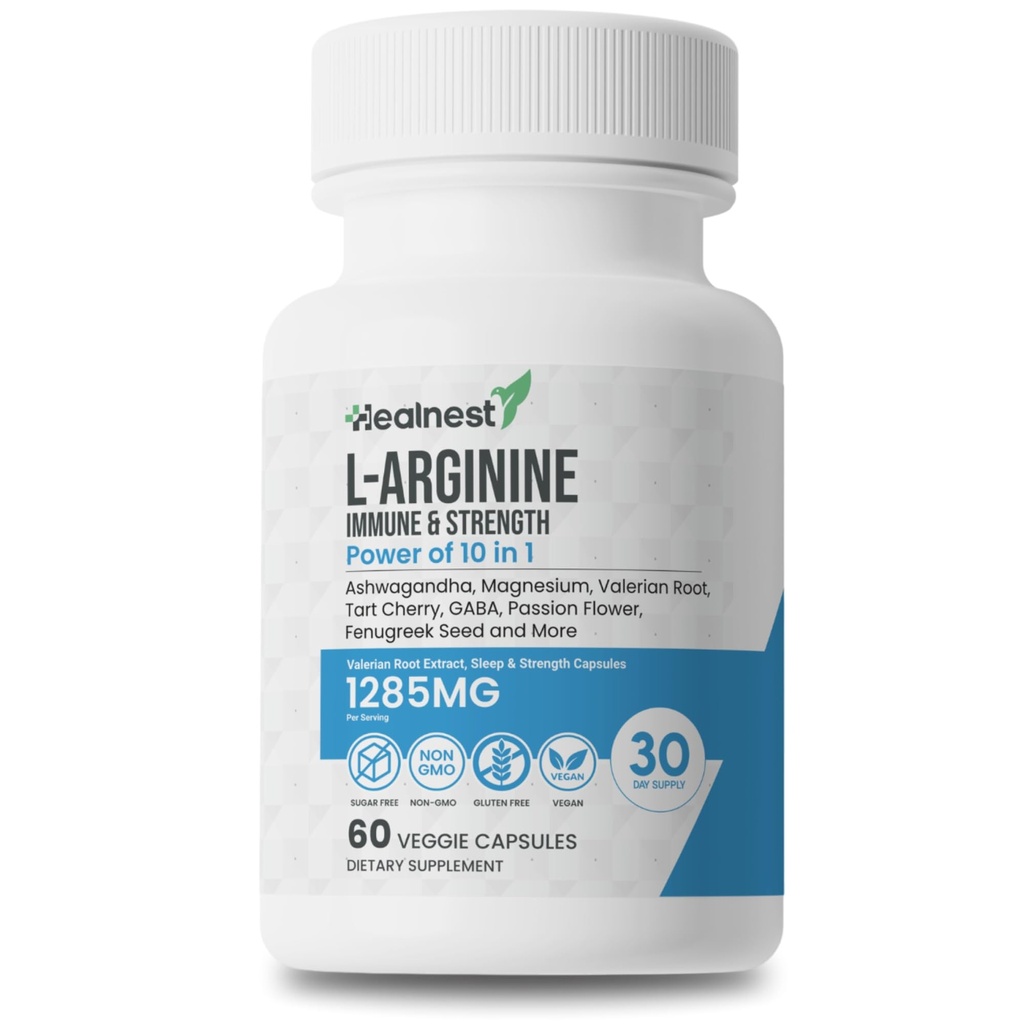 L- argininové tobolky - 1285MG Směs Ashwagandha, L-Theanine, Magnesium, GABA, zink & Tart Cherry - Muscle Recovery, Stress Relief, Mood Support - Non- GMO, 60 Veggie Kapsle pro muže a ženy