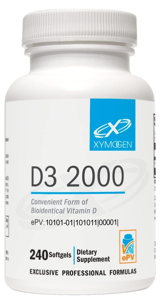 XYMOGEN D3 2000 - Biologicky dostupný vitamin D3 2000 IU (50 mcg) - Doplněk vitaminu D k podpoře imunitního zdraví, zdraví kostí + srdce (240 Softgels)