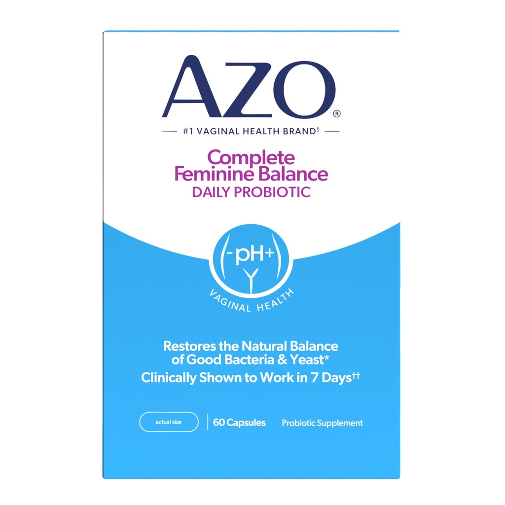 AZO Kompletní feminin Balance Daily Probiotika pro ženy, Klinicky osvědčené, aby pomohli chránit vaginální zdraví, Pomáhá rovnováhu pH a kvasinky, Non- GMO, 60 Počet