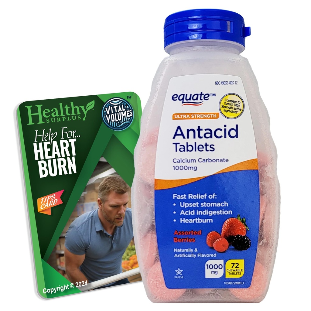 Ultra síla Antacida Tablety - Karbonát vápenatý 1000mg - 71 Žvýkací Tablety Roztříděné Berry a Vital Volumes Tipy Karta Bundle