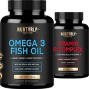 Vitamin B Complex a Omega 3 Rybí olej - B Vitamíny B1, B2, B3, B5, B6, B7, B9, B12 a Biotin - Rybí olej 2000mg, 800mg EPA a 600mg DHA - Energie, imunita, kloub, mozek a srdeční zdraví