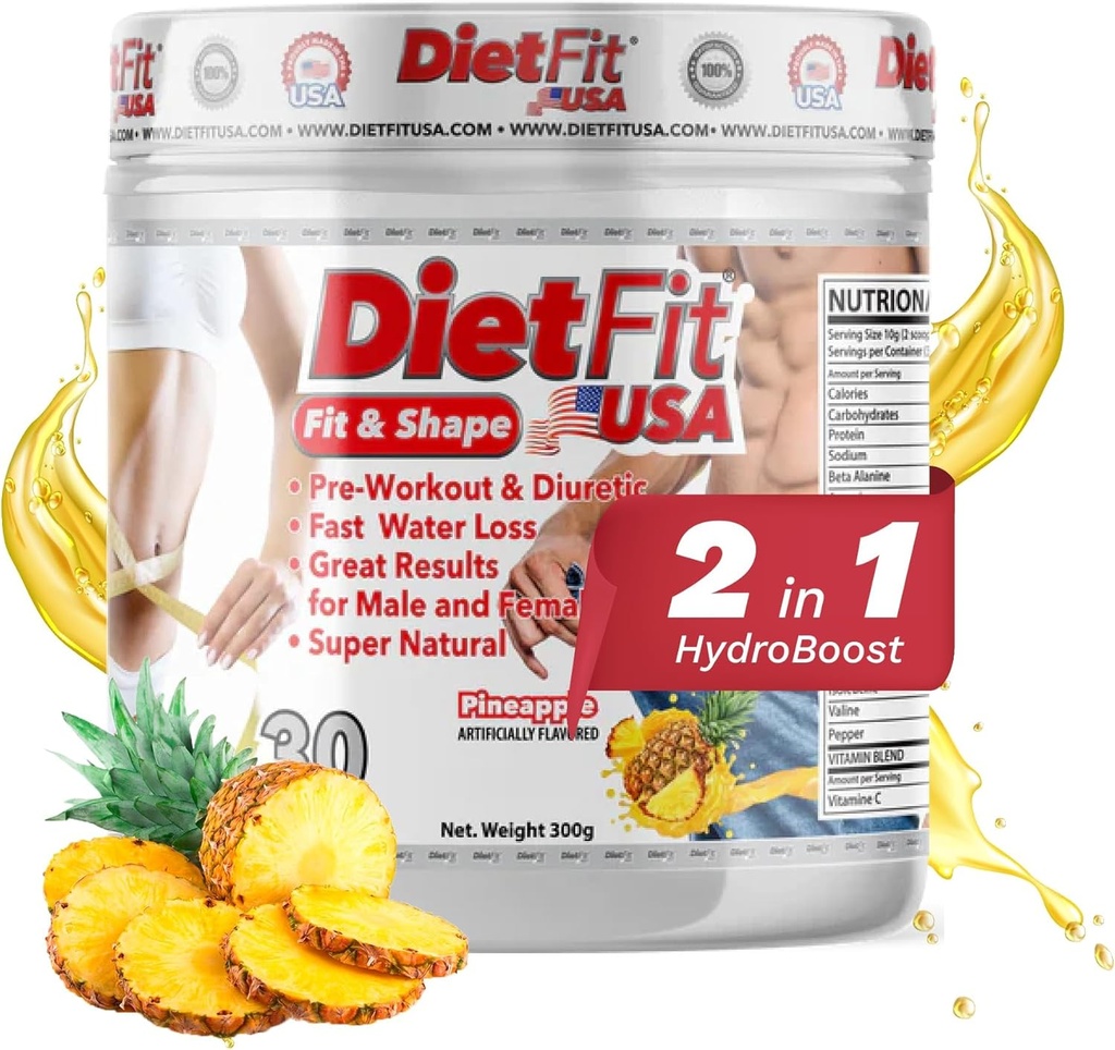 DIETFIT CLAS124; Pre- Workout a Diuretic 300 Grams CLAS124; Hydrohip 2- in-1 CLAS124; Pre- Workout & Diuretic CLAS124; Intenzivní energie CLAS124; Ananas Flavor CLAS124; 30 Servings CLAS124; Fitness doplňky