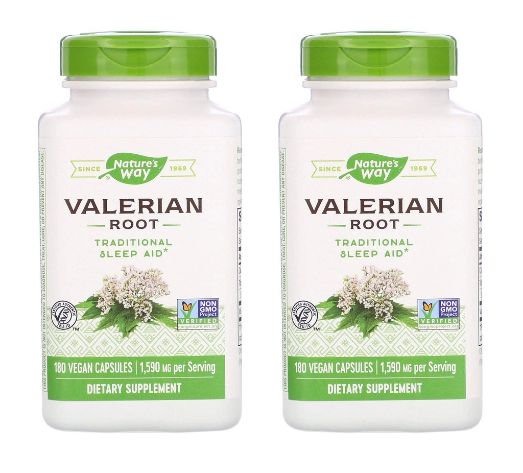 Cesta přírody Valerian Kořen 1,590 Miligramy tradiční spánková pomoc jako doplněk stravy (180 Vegan Kapsle) Balení po 2 ks