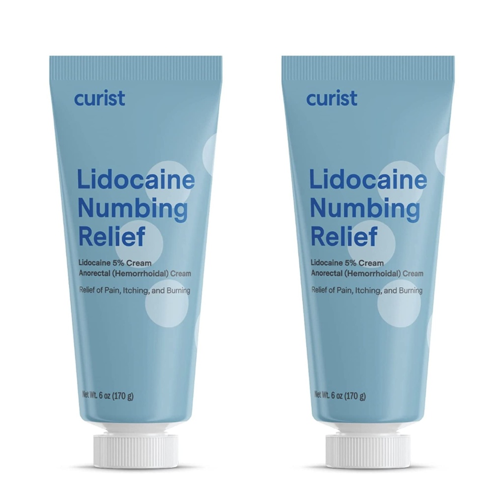 Curist 5% Lidokain Cream Maximální OTC síla Topical Pain Relief OTC - 12 oz (Pack of 2) XL Tube 5 Procento Lidokain Numb Cream efektivně (2 Pack - 6 oz Tube)