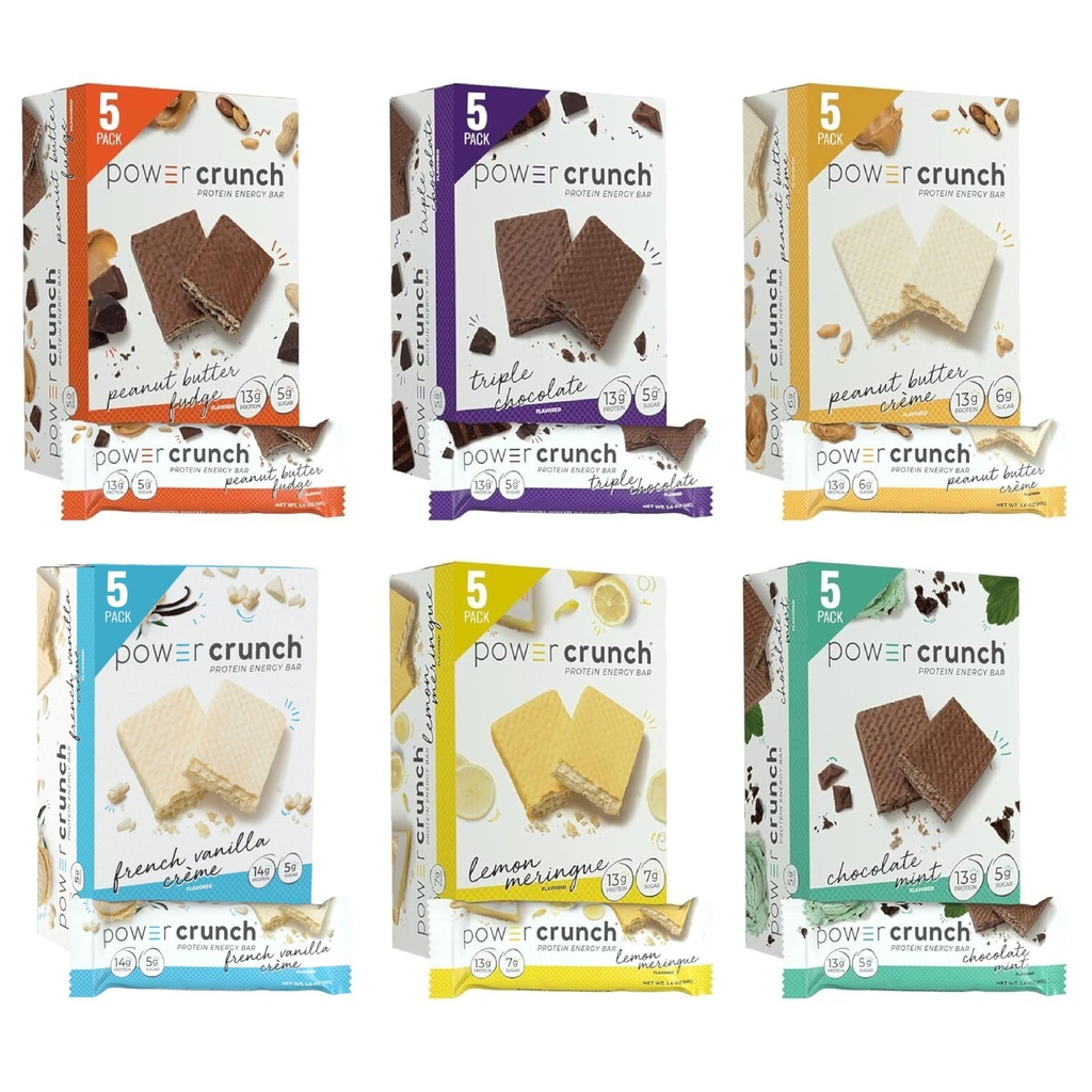 Power Crunch Protein Wafer Bars, Variety Pack, v 6 Flavors 1.4 Ounce Bary (30 Počet). Vysoké proteinové svačiny s vynikající chutí