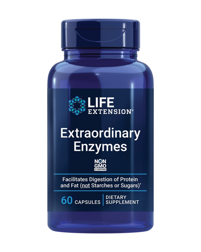 Life Extenditional Enzymy, Podpora trávicího zdraví, Absorpce výživy, Divestivní enzymy, Non- GMO, 60 Kapsle