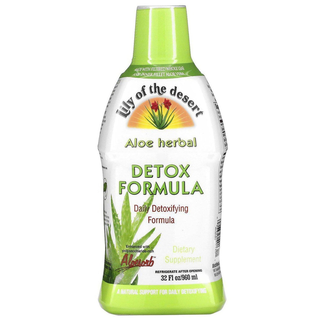 Lily Of The Desert Aloe Vera Herbal Detox Formule - Aloe Vera Juice with Milk Thistle, Slippery Elm, Burdock Root, Dandelion Root, and Echinacea for Gut Health, Jaterní Support, and Wellness, 32 Oz