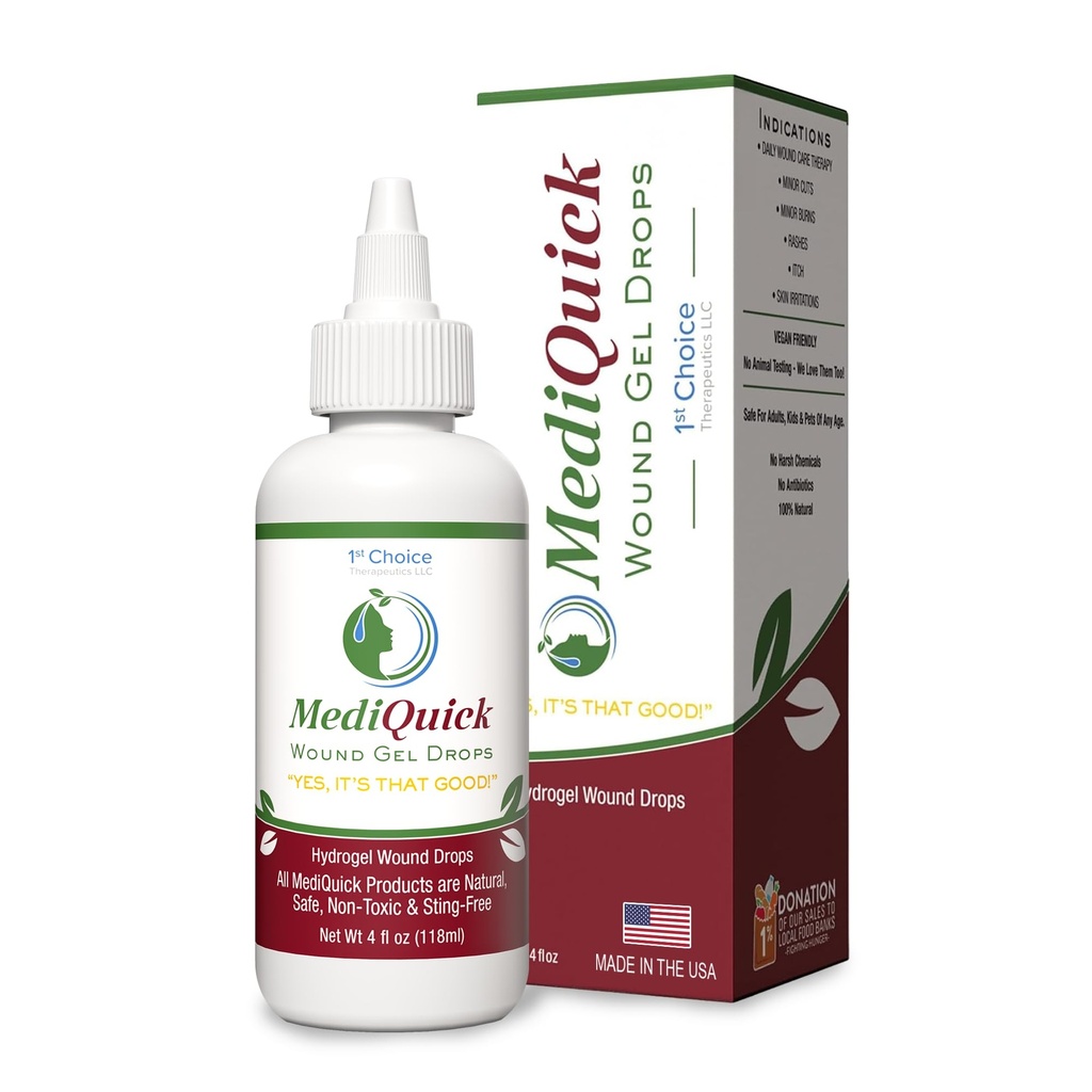 MediQuick Skin & Wound Care Hydrogel Kapky - Rychlé léčení první pomoc Kapky s 12 Hodin Akce k vyléčení odřezky, Burns, Zánět, Vyrážka, Itch, Eczema & Více - Bezpečné Wound Wash s No- Sting - 4 Fl Oz