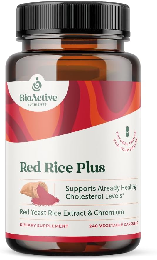 BIOACTIVE NUTRIENTS Red Rice Plus Supplement- 240 Zeleninové kapsle - Proprietární směs kurkumy, černého pepře, kajenského pepře, zázvorového kořene a rozmarýnu - Podpora cholesterolu