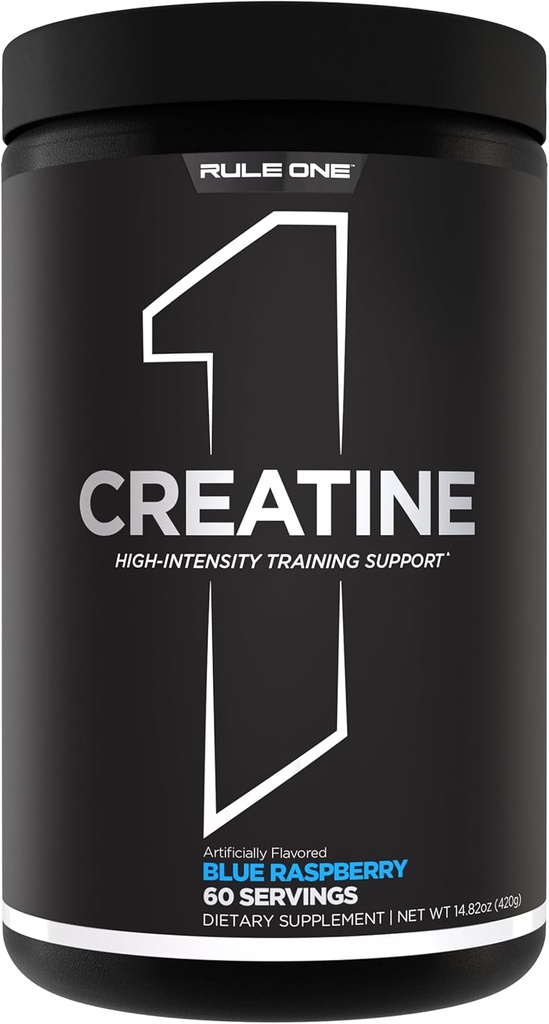 Pravidlo 1 Creatin Powder - Čistá mikronizovaná kreatinová monohydrát pro cvičení s vysokou intenzitou a štíhlou podporu tělesné hmotnosti, ochucené a bez příchutí (60 Služeb, Blue Rasperry)