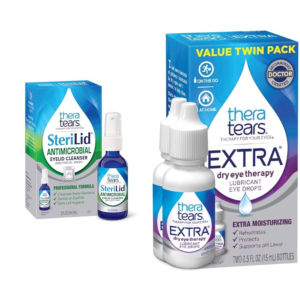 TeraTears Extra Dry Oční terapie Lubrikační oční kapky pro suché oči, 0.5 fl oz láhev, 2 Hrabě & SteriLid Eylid Cleanser a Oční mytí, pro podrážděné oči, 2 fl oz Spray