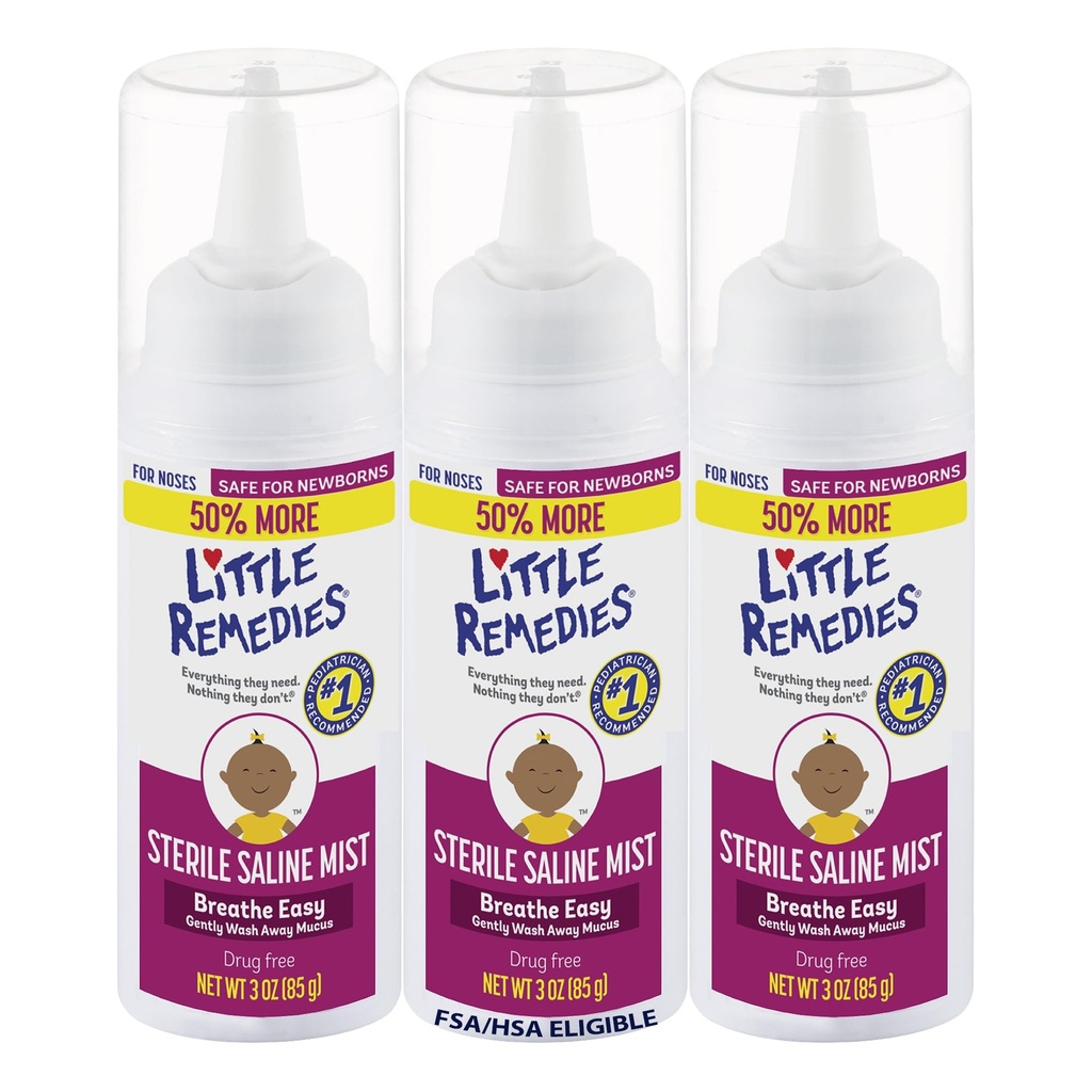 Little Remedies Sterilní Baby Saline Nasal Mist, Safe for Newborns to Relieve Stuffy and Dry Noses, 3 Fl Oz, Pack of 3