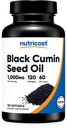 Nutricost Black Seed Oil (Cumin) - Cold Pressed, Zdroj Omega 3 6 9-120 Softgels, 1000mg per Serving, 60 Servings - Non- GMO a gluten zdarma
