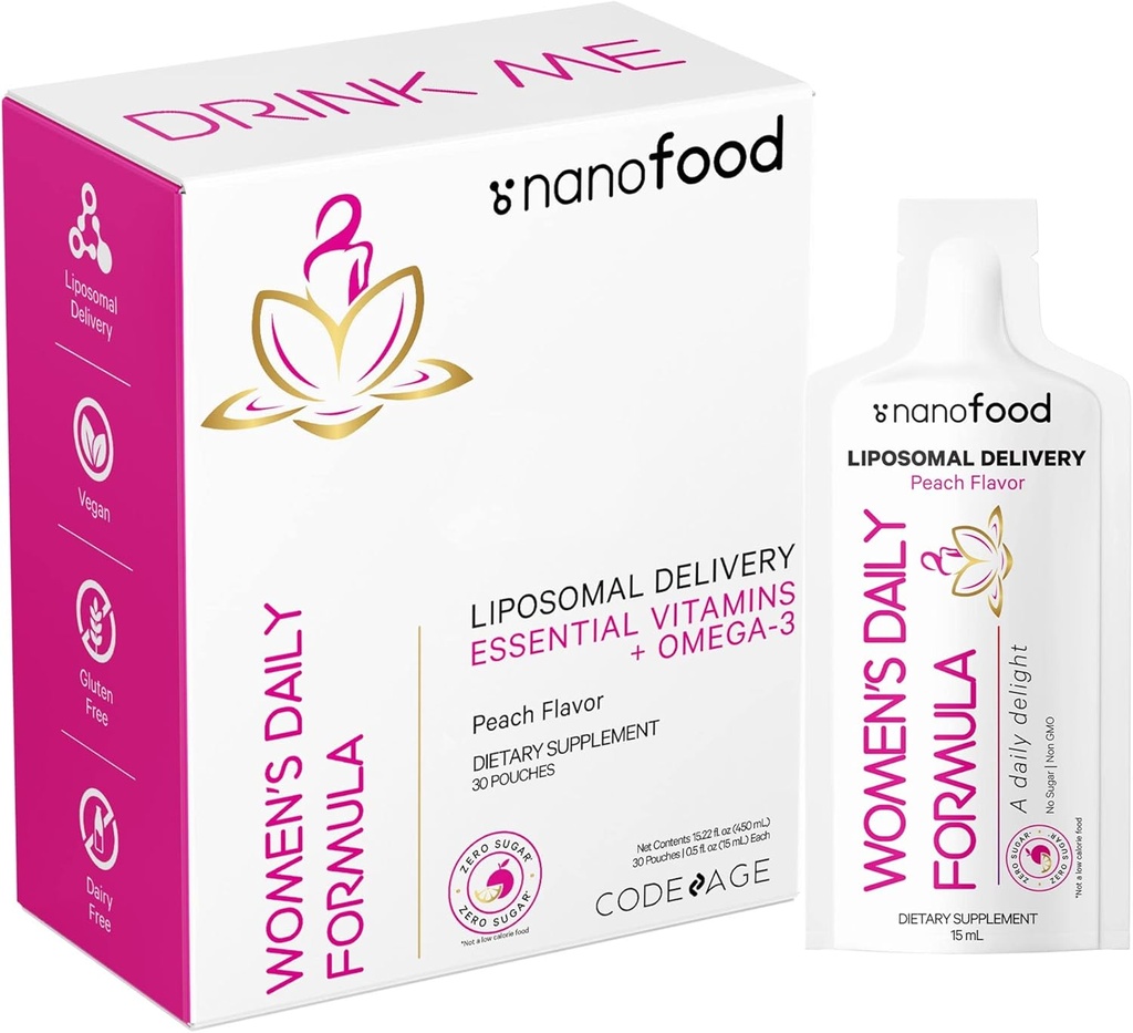 Kodeage Liposomal Denní Vitamíny Liquid Pouch Formule, Vegan Omega33 Liquid Multivitamin Dodatek, Biotin, Vitamíny A, B, C, D, E, Riboflavin, Berry - Non- GMO - 30 Pouches