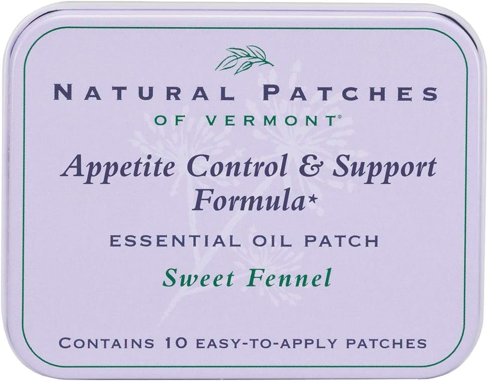 Přírodní záplaty Vermont Appetite Conpressant Essential Oil Těla Záplaty, Sweet Fennel, 10-Count Tin