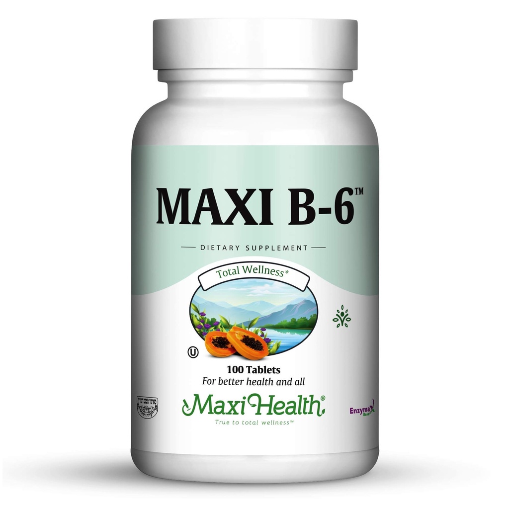 Maxi Health B-6 - Vitamin B6- 100 mg Kardiovaskulární zdraví - 100 Tablet - Kosher (100 Počet, balení po 2)