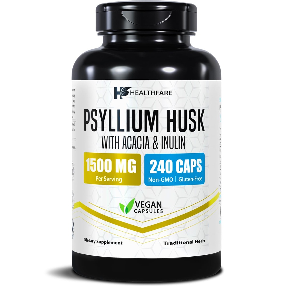 Zdravotní péče Psyllium Husk Fiber 1500mg Fiber 124; 240 Vegan Kapsle 124; Extra Strength Fiber dodatek 124; Podporuje stravovací zdraví 124; Non- GMO, gluten- Free Facture124; Made in USA