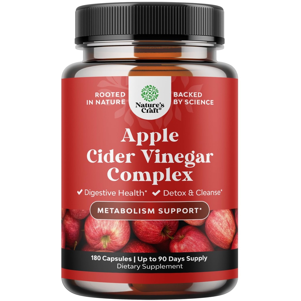 Čištění Apple Cider Ocet Kapsle - ACV Deep Cleanse a Detox pilulky pro Gut a trávicí zdraví s tenkou Cayenne - Extra síla ACV pro Hunger Gut Cleanse a plné tělo Detox 180 Počet
