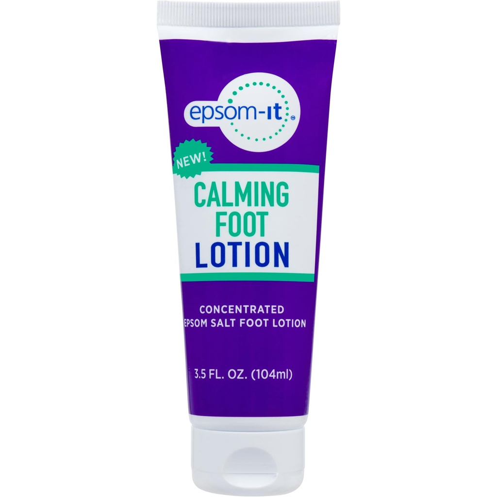 Epsom- Calming Foot Lotion - Topical Magnesium Cream for Tired Feet & Ankles, Epsom Salt Magnesium Sulfath Rub with urea, Soften Hard Skin & Cracked Heels, Stiffness in Legs, Knees and Feet, 3.5oz