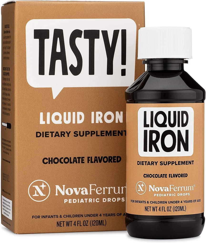 NovaFerrum Chuť 124; Pediatrické kapky tekutý doplněk železa pro kojence, Toddlers & Kids 124; 15mg železa per 1ml Dávka 124; Věk 4 & Under Current 124; Gluten zdarma 124; Cukr 124; Čokoládové ochucené 124; 120 Služení