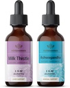 HERBAMAMA Herbal Liquid Drops Kit - Bundle of Milk Thistle Extract & Ashwagandha Root Tincture 2 fl oz - Vegan, Non- GMO, Sugar & Alcohol- Free - 2 Pack