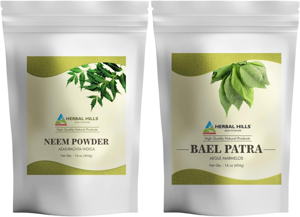 HERBAL HILLS Neem Leaf Powder a Bilva Bael Leaf Powder Pack of 2 Combo