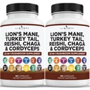 Lions Mane Houbový dodatek s krůtím ocasem Reishi Cordyceps Chaga s marshmallow kořene - 2-Pack
