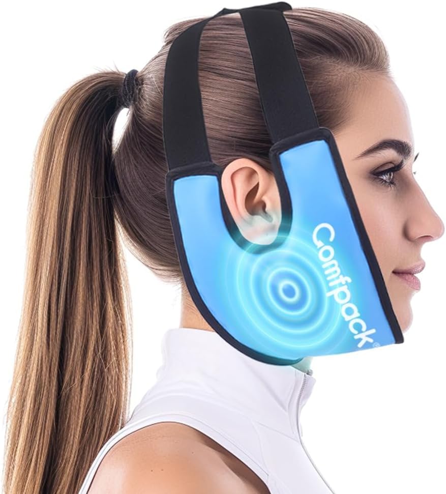 Moudrost zuby Ice Pack hlava Wrap s uší Díra Design, FSA Způsobilé, měkký obličej Ice Pack opakovaně použitelné gelové teplé studené terapie pro TMJ Pain Relief, ústní chirurgie, Otok obličeje, Tonsillektomie zotavení