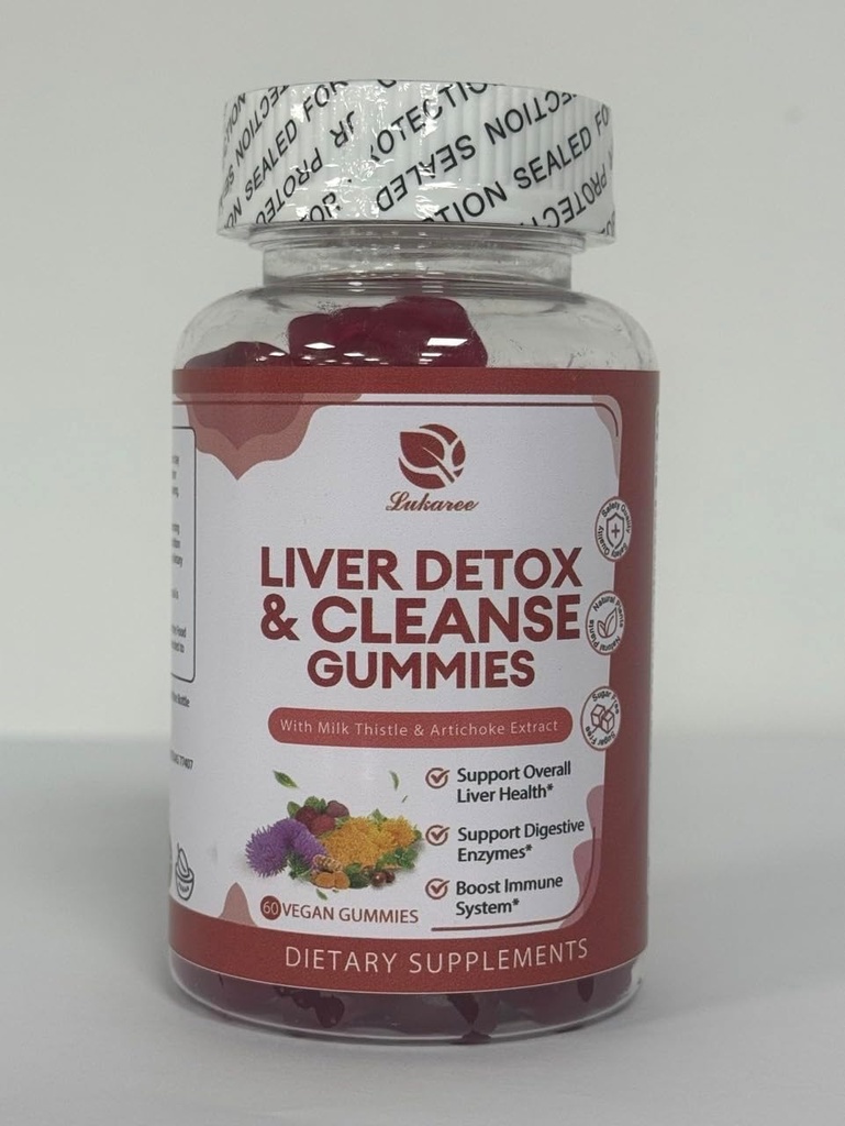 Lukaree Játra Čistírna Detox & Opravy Gummies - Mléko Thistle Silymarin, Pampeliška, Artyčoky Extract & Elderberry - No Cukr, Malina Flavor - 180 Počet