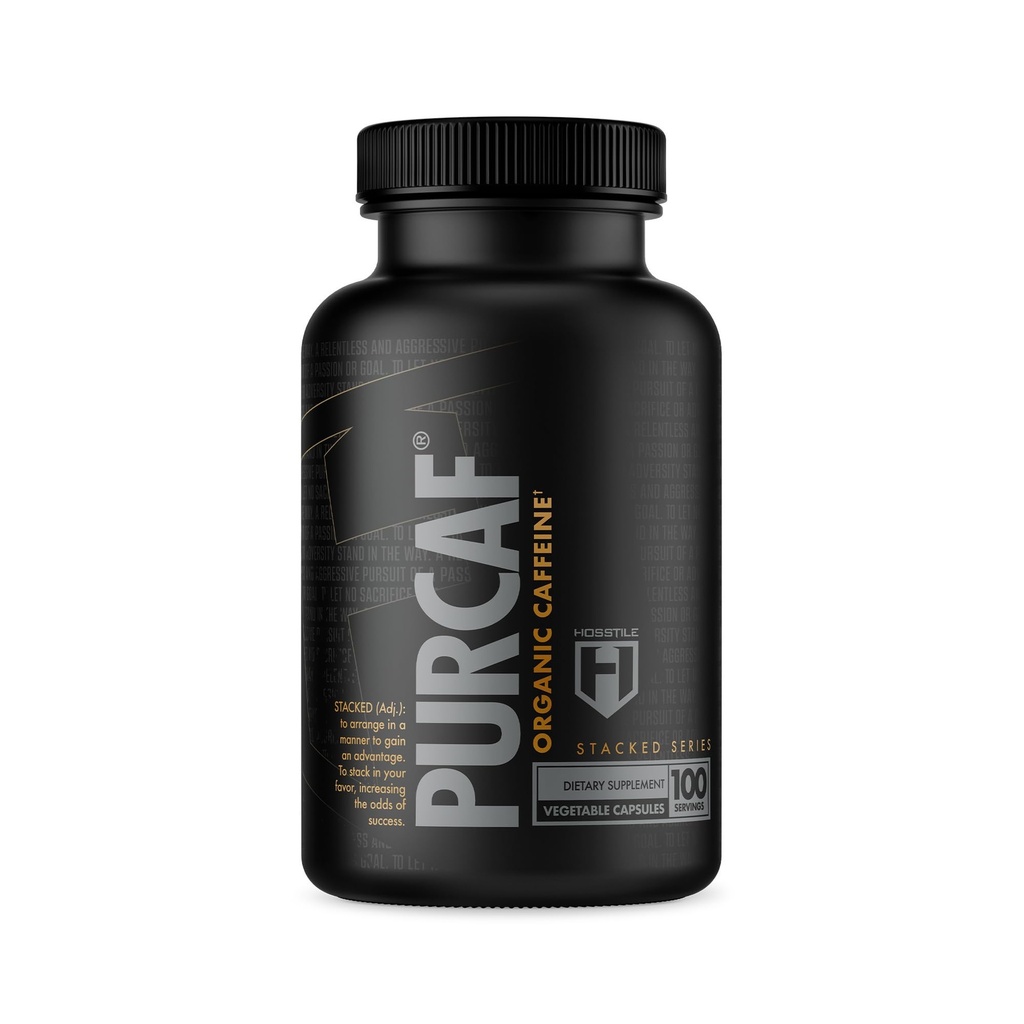 HOSSTILE PurCaf Organic Caffeine Kapsle, přírodní doplněk energie, No Crash nebo Jitters, Pre Workout Focus & Energy, 200mg per Serving, 100 pilulky