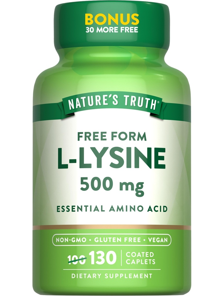 Nature 's Truth L- Lysin 500mg CLAS124; 130 Coated Caplet CLAS124; Free Form CLAS124; Essential Amino Acid CLAS124; Vegan, Non- GMO, & gluten Free Supplement