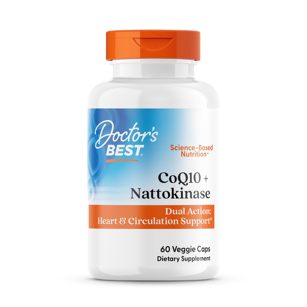 Lékařská nejlepší CoQ10 100 mg + Nattokináza 2,000FU, podporuje podporu srdce a cirkulace, Non- GMO, gluten zdarma, Vegan, 60 Veggie Caps