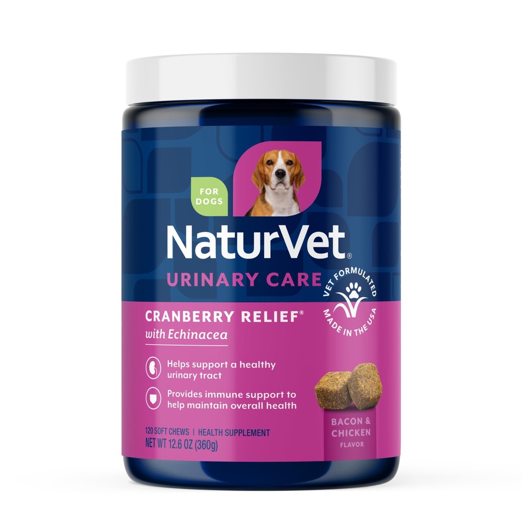 NaturVet - Cranberry Relief Plus Echinacea - Pomáhá podporovat zdravý močový trakt a imunitní systém - 120 měkkých žvýkaček
