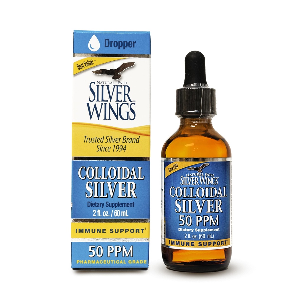 Natural Path Silver Wings Koloidní Silver 50ppm (250mcg) Imunitní Supplement 2 fl. oz. Dropper