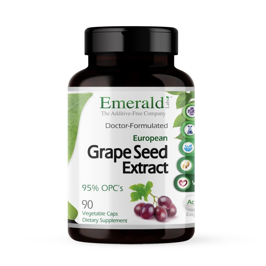 EMERALD LABS European Grape Seed Extract - Antioxidant & Imunitation Support Supplementary - Podporuje zdravý krevní tok - 90 Zeleninové kapsle (90- Day Supply)