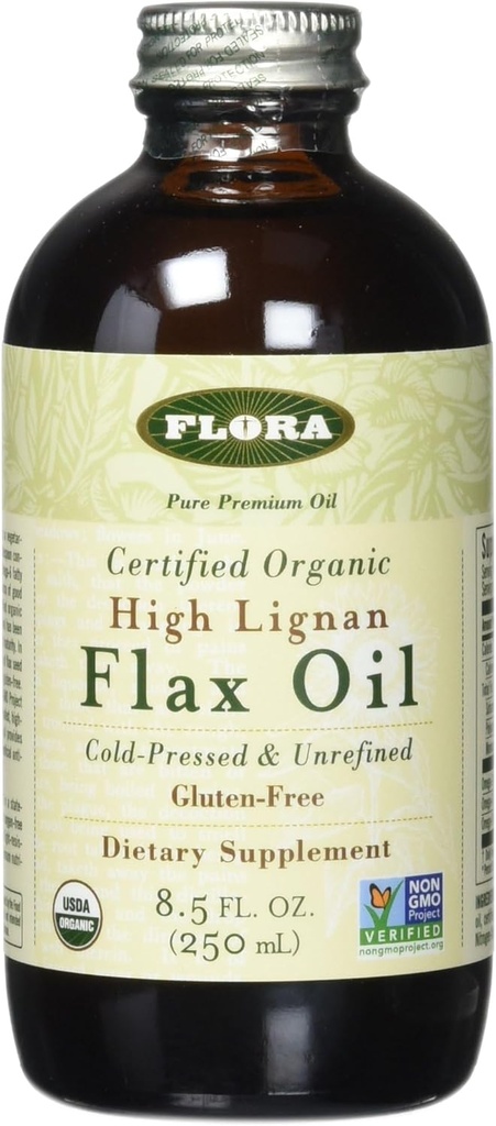 Flora Organic Flax High Lignan Oil 17 oz - Cold Pressed & Unrafinated - Non GMO & gluten zdarma