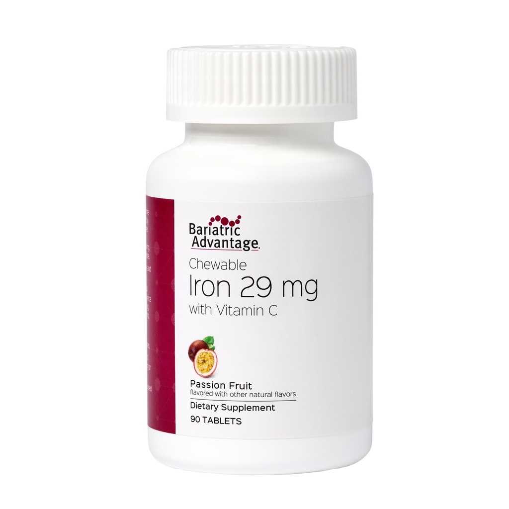 Bariatric Advantage Chewable Iron 29 mg - pro bariatrické chirurgie Pacienti - Železo s vitaminem C - No Iron Taste - Ferrous Fumarate & Carbonyl Iron Supplement - Vášeň Ovoce - 90 Počet