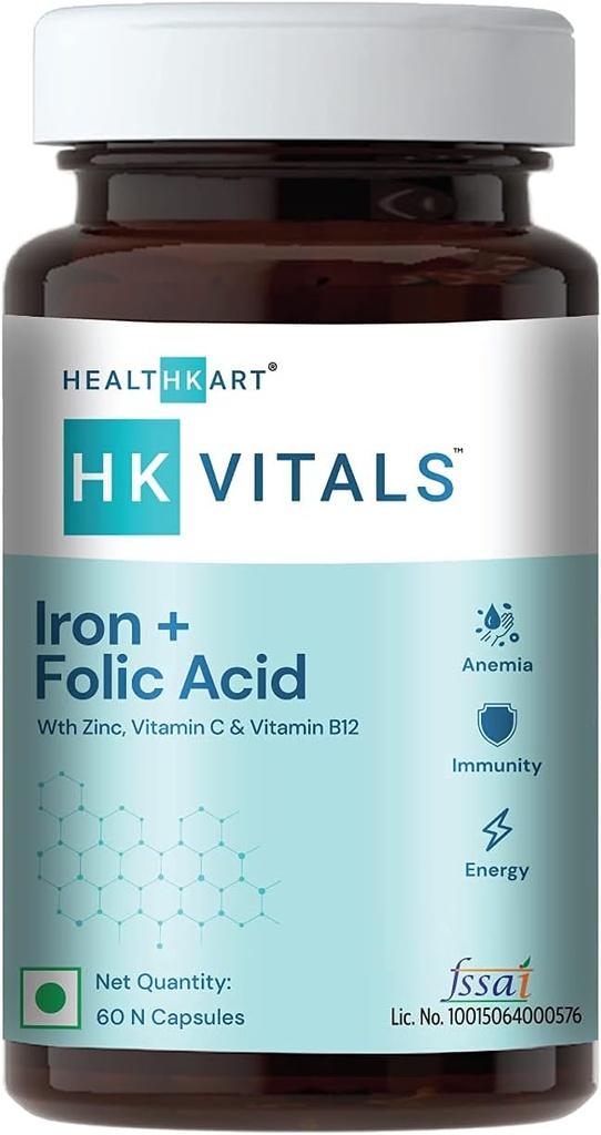Železo + listová kyselina dodatek, se zinkem, vitamin C & vitamín B12, podporuje krevní budova, imunita a energie, 60 Iron kyselina listová tablety
