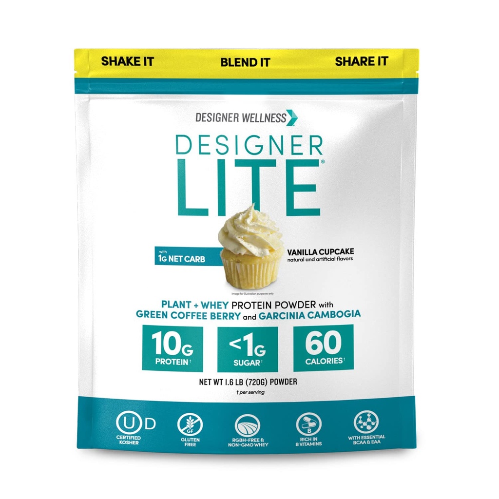 Designer Wellness, Designer Lite, Low Calorie Natural Protein, Prebiotic Fiber, Key Vitamíny & Minerály, Vanilla Cupcake, 25.6 Ounces