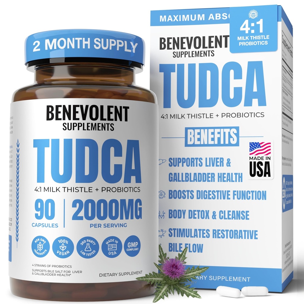2000mg Pokročilý doplněk TUDCA - Max Absorpční TUDCA Bile Soli s 4: 1 Mléčné thistle a probiotika - Podporuje jaterní detox & cleanse, žlučník, Gut & Ledviny zdraví - 90 Veganské kapsle